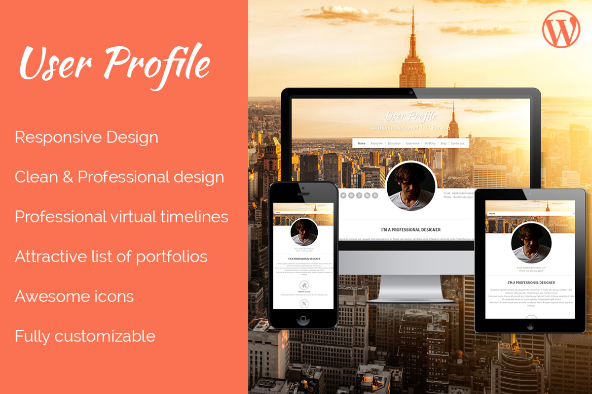 Profile WordPress Theme, a WordPress Template by Cmsideas (Photo 1 of 5)