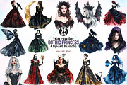 Gothic Princess Watercolor Clipart, an Illustration by Canvas Craft (Thumbnail 1 of 3)