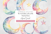 Watercolor Moon Clipart PNG, Pastel, a Decorative Illustration by illuztrate (Thumbnail 1 of 6)