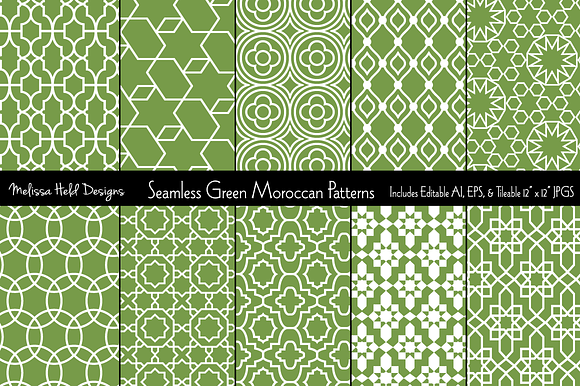 Seamless Green Moroccan Patterns preview 6