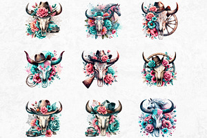 Western Boho Bull Skull Clipart Set