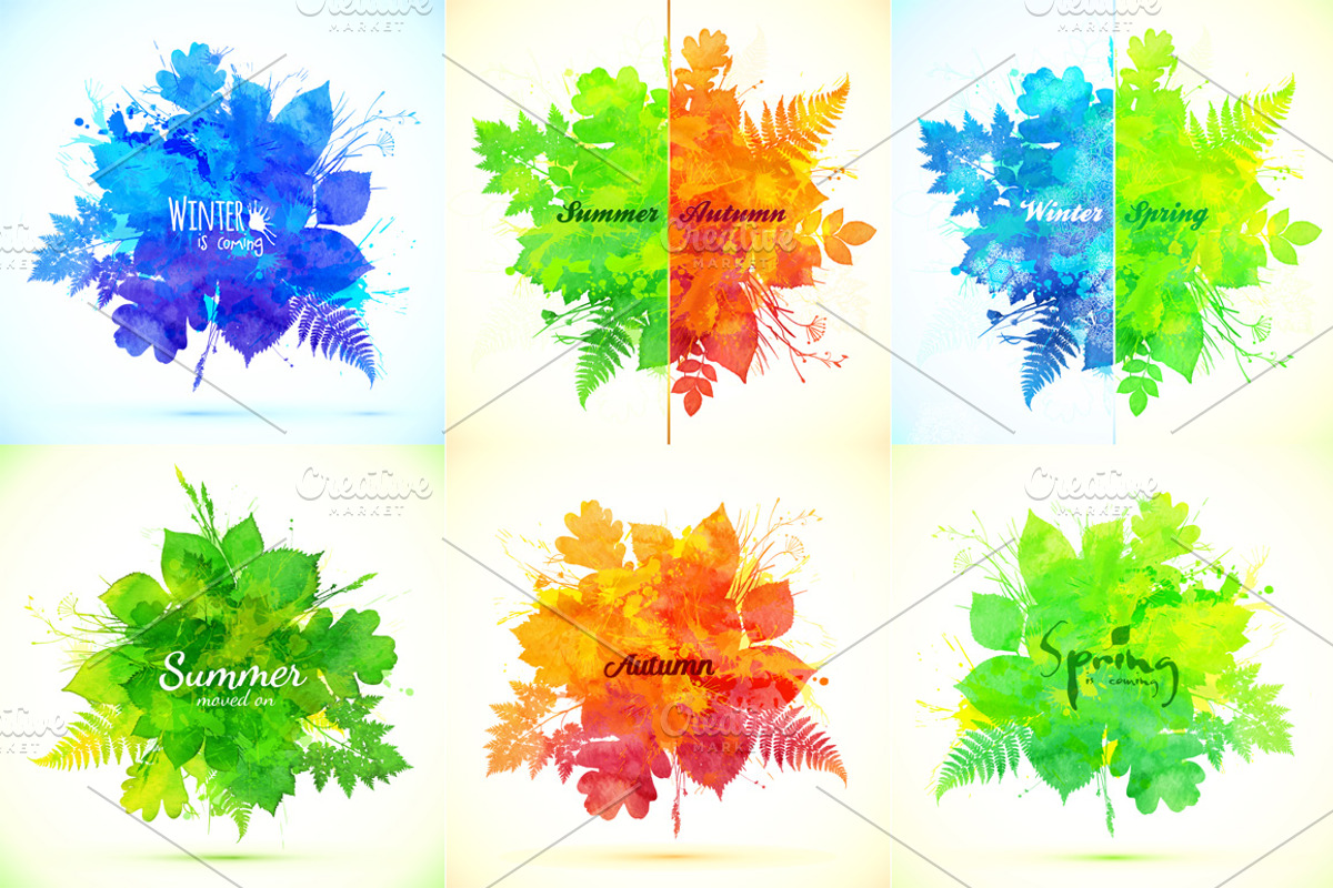 7 watercolor vector seasons banners preview 2