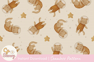Space Cats Seamless Pattern