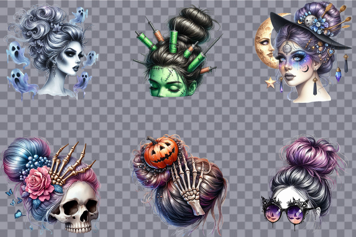 Watercolor Halloween Messy Bun Clipa, an Illustration by SVGArt (Photo 5 of 8)