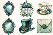Watercolor Emerald Victorian Clipart, an Illustration by DreamCafeArt (Thumbnail 3 of 7)