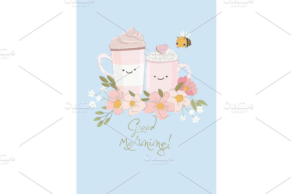 Hand drawn trendy couple of tea or, a Food Illustration by Maria Starus