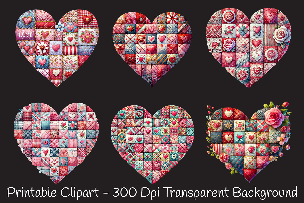 Patchwork heart valentine day Png, an Illustration by RobertsArt (Photo 6 of 7)