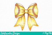 Retro Softball Bow Png, an Illustration by Watercolor design (Thumbnail 1 of 3)