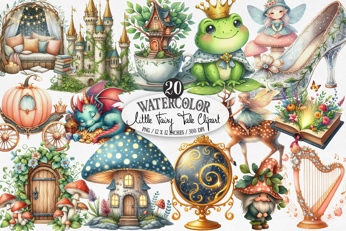 Watercolor Little Fairy Tale Clipart, an Illustration by Designking (Photo 1 of 4)