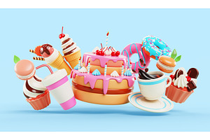 Pink 3d birthday cake with candles, a Food & Drink 3D Model by Marozhkastudio