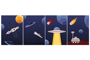 Set Of Space Cards Or Posters With