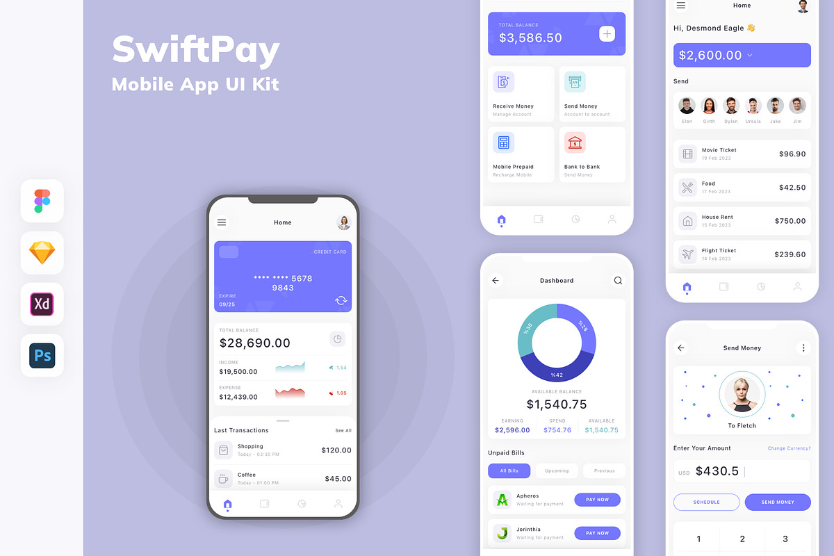 SwiftPay Mobile App UI Kit, an UI Kit Template by uicube