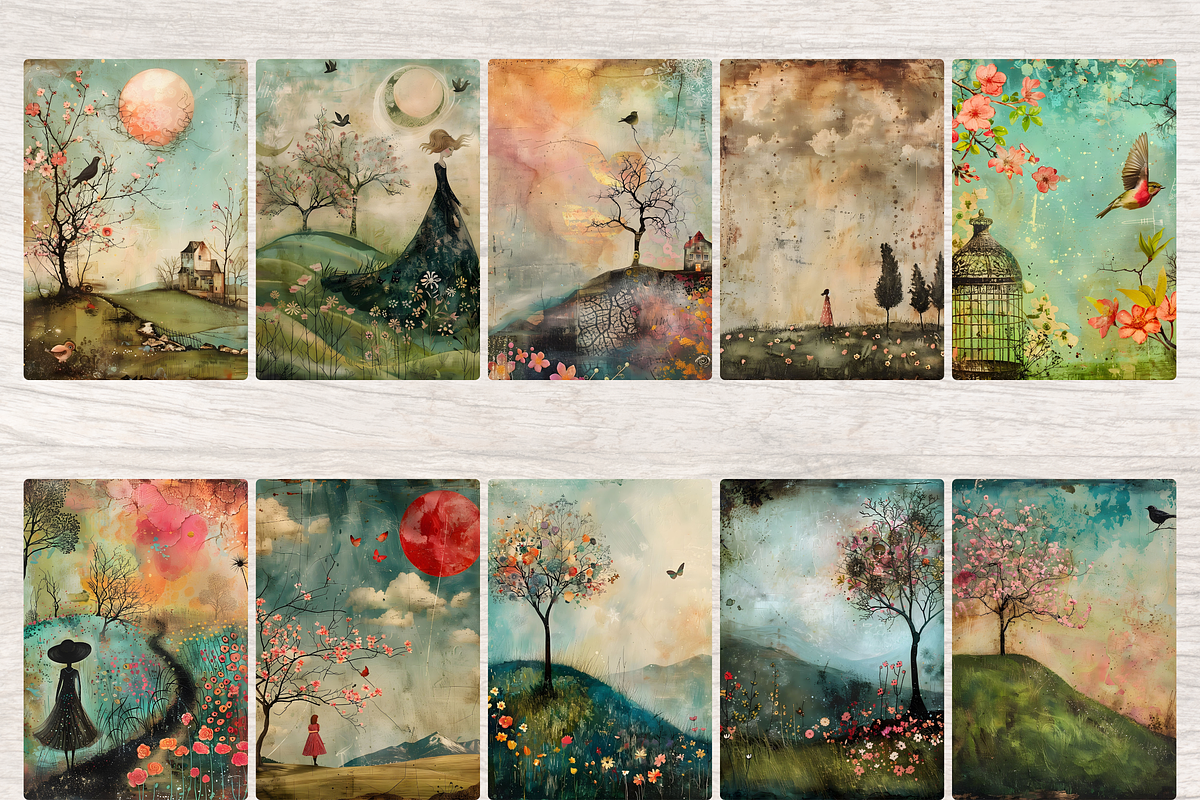 SPRING POETIC LANDSCAPE JUNK JOURNAL, a Seasonal Illustration by Daring Digies (Photo 2 of 7)
