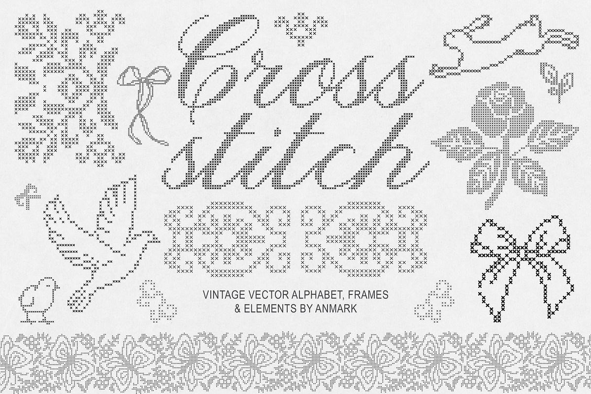 Cross Stitch Vintage Vector Set, an Object Graphic by AnMark (Photo 1 of 15)