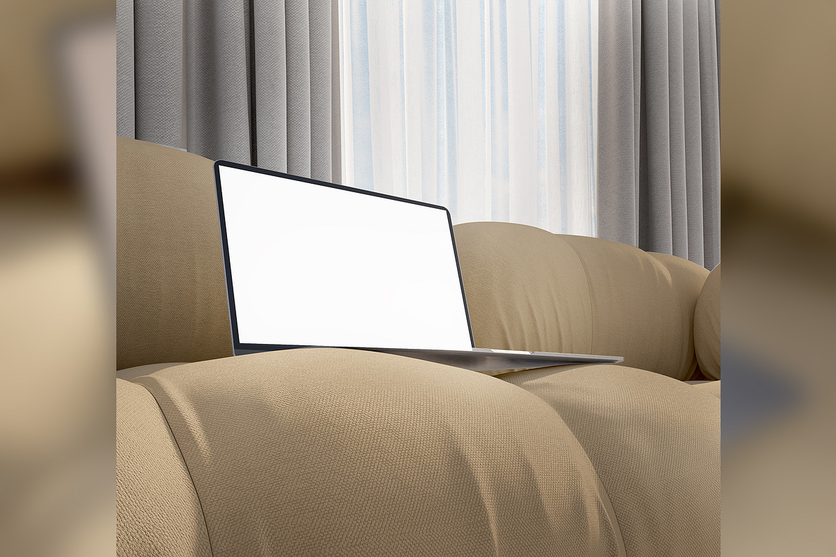 Laptop Mockup on Sofa – Cozy&Elegant, a Device Mockup by Art-Jek.std (Photo 2 of 4)