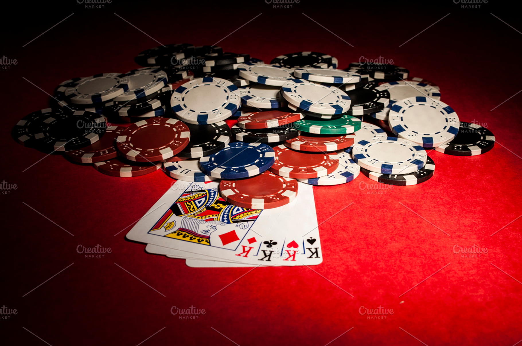 Cards And Chips For Poker On Green