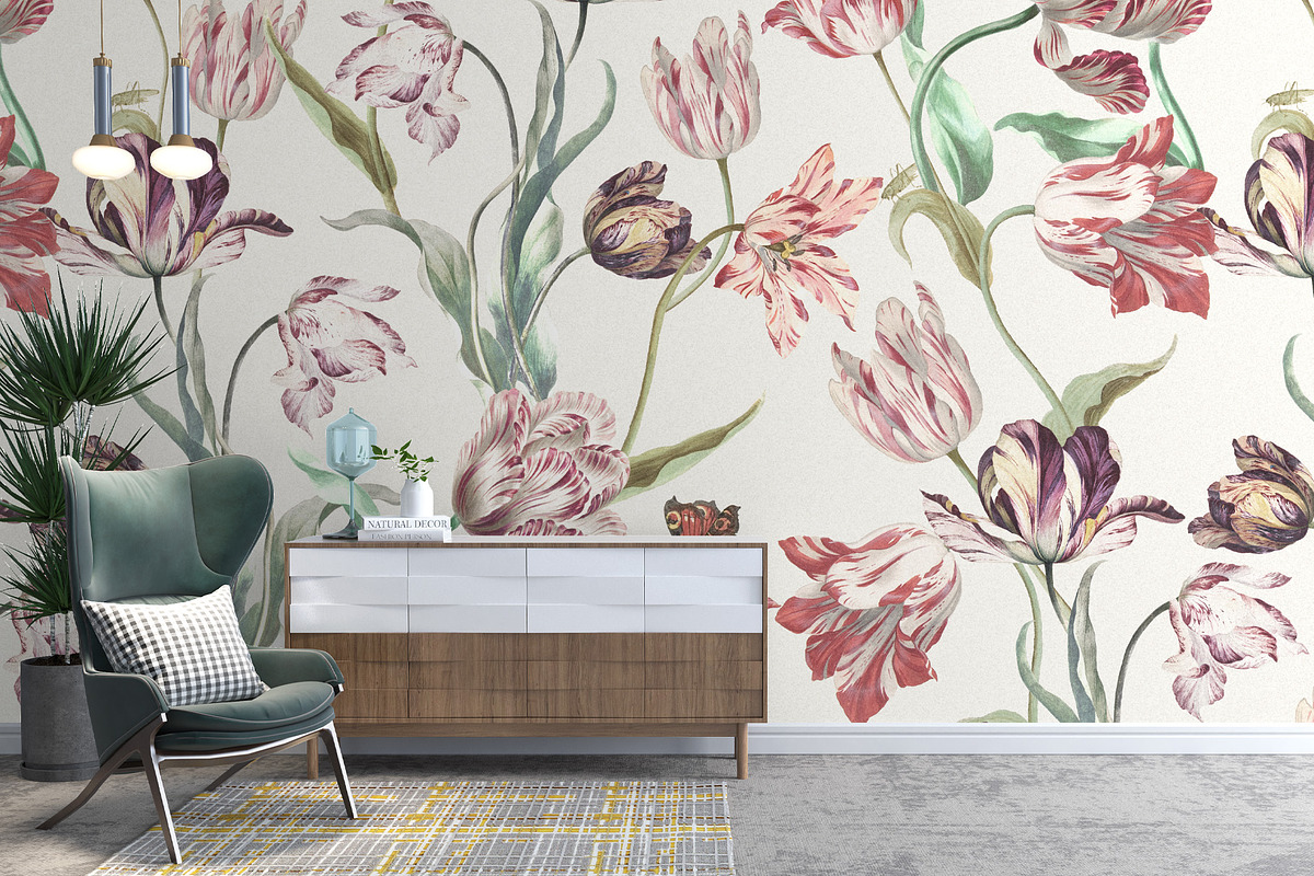 Vintage Tulips Wallpaper, a Wallpaper Graphic by Webvilla Studio (Photo 3 of 4)