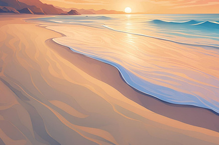 Cartoon Sunset image with oceaan, a Nature Photo by ComfortQ