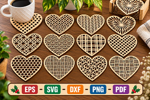 Wooden Heart Coaster SVG Collection