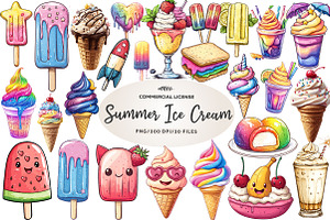Colorful Summer Ice Cream Clipart, an Illustration by CreationArt