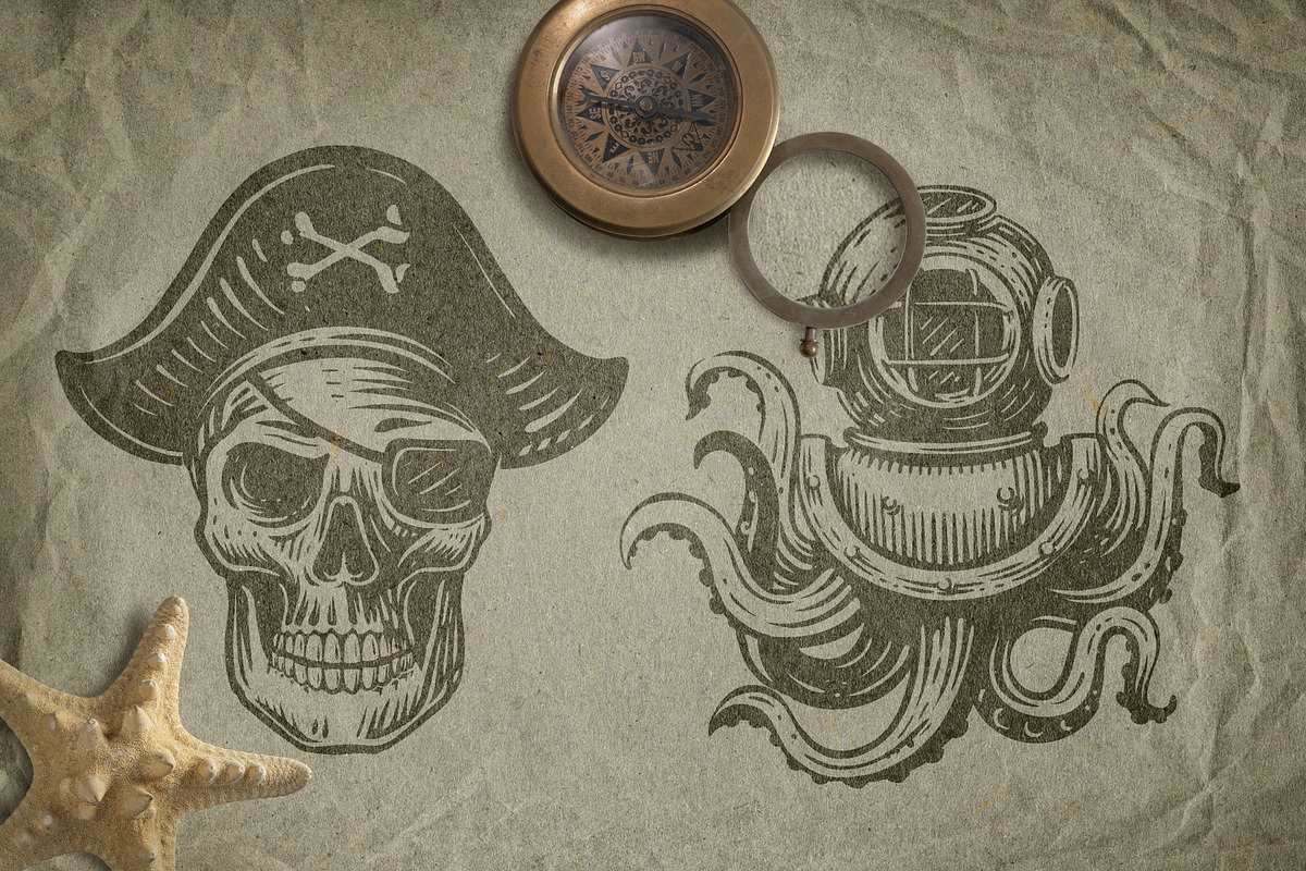 Nautical. Mockups, vector, textures., a Texture Illustration by bioraven (Photo 5 of 26)