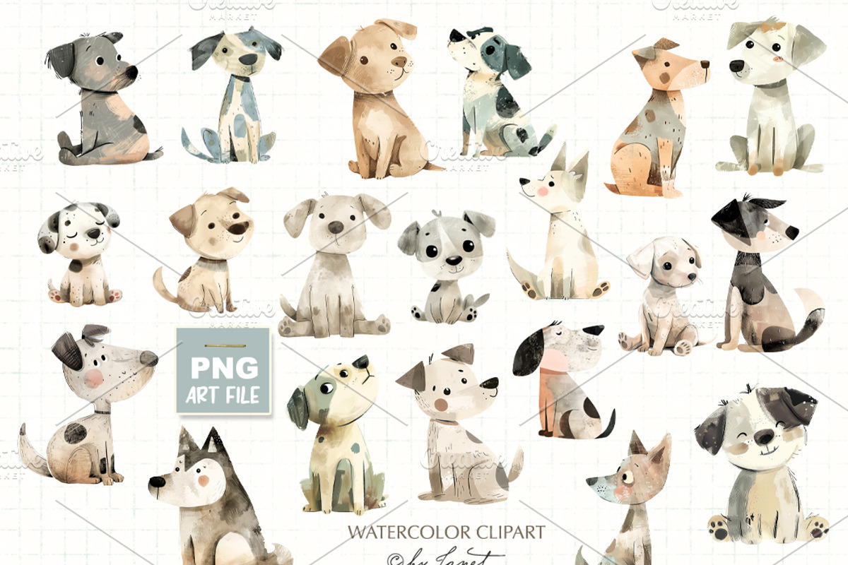 Cute DOG clipart, an Animal Illustration by helloPAPER (Photo 1 of 2)