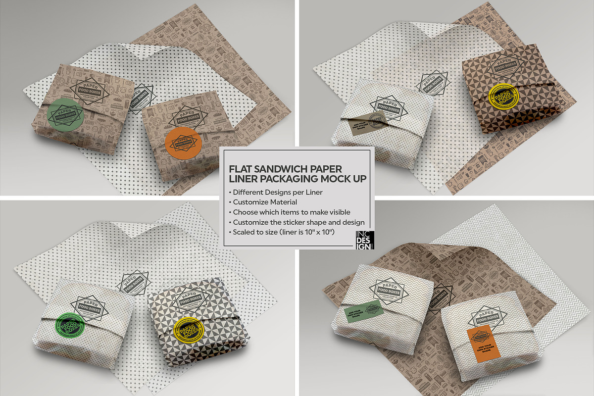 Flat Sandwich Paper Liner Mockup, a Product Mockup by INCDesign (Photo 3 of 6)