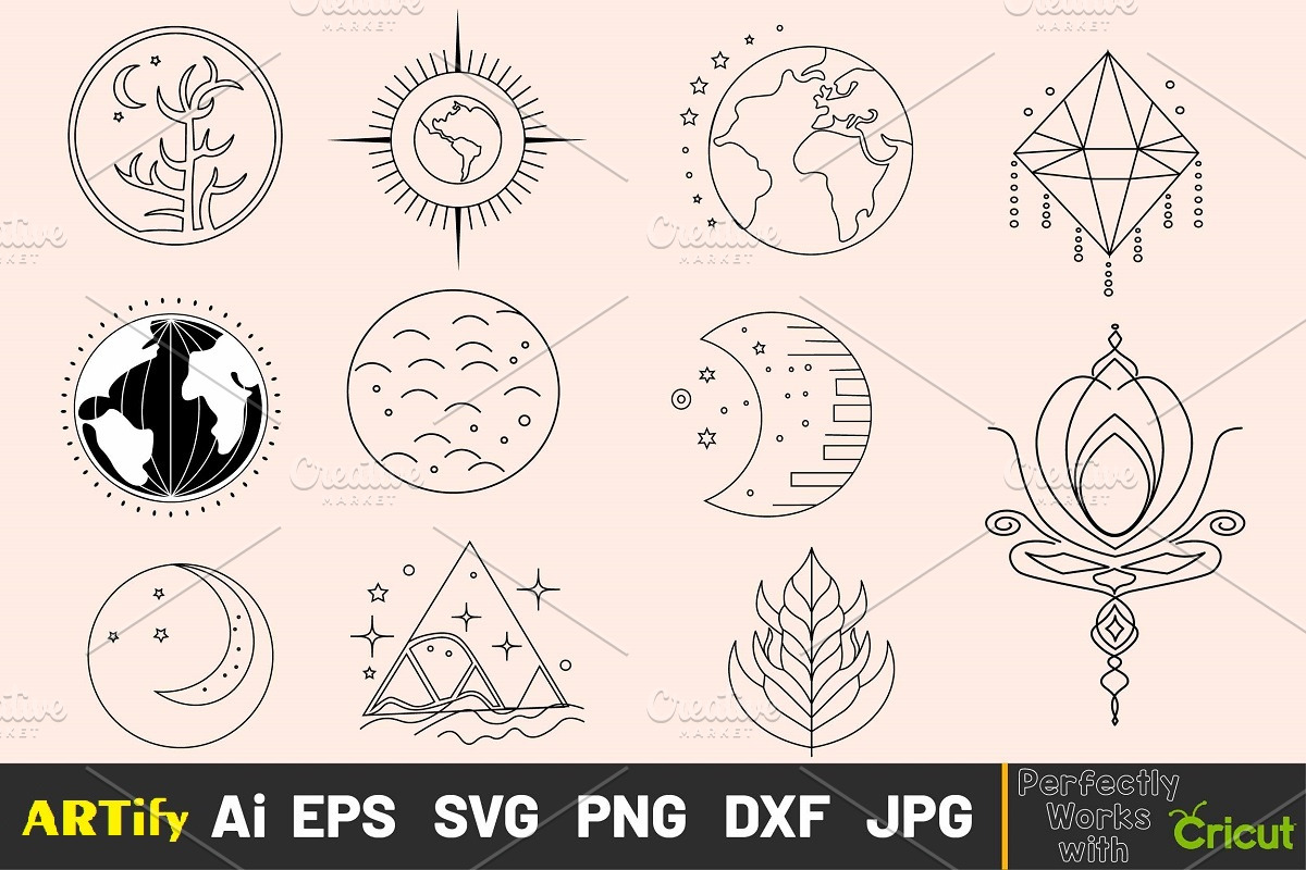 Earth Mystical Celestial Line Arts, an Object Illustration by ARTify Illustrations (Photo 3 of 9)