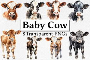Baby Cow Watercolor Clipart