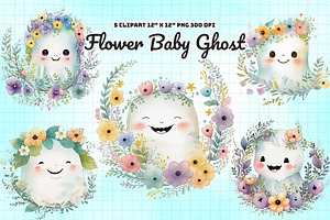 Watercolor Flower Baby Ghost