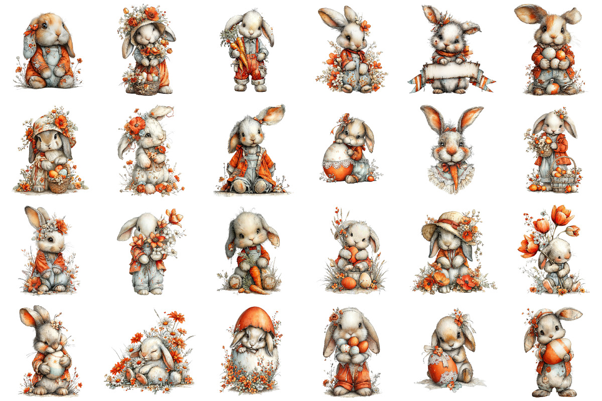 Vintage Easter Spring Bunny Clipart, an Illustration by designcity5 (Photo 2 of 5)