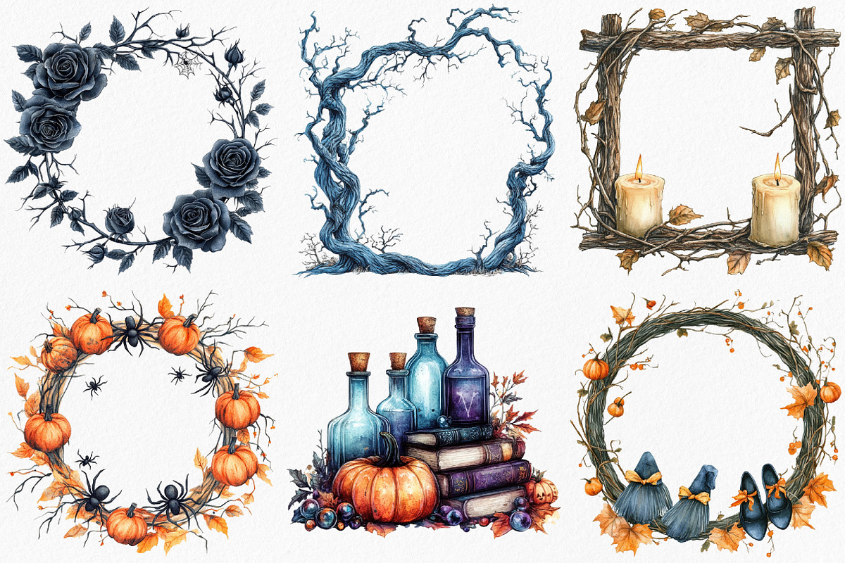 Watercolor Spooky Halloween Frames, an Illustration by Canvas Craft (Photo 2 of 8)