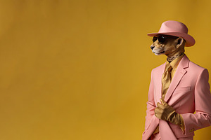 Elegant Panter Wearing Colorful Clothes On A Pink Background. Ge