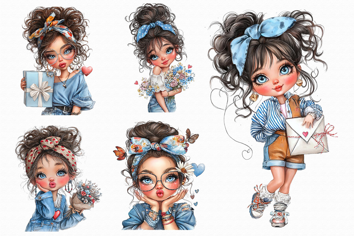 Quirky Valentine Day Girl Clipart, an Illustration by Libby Wishes (Photo 3 of 7)