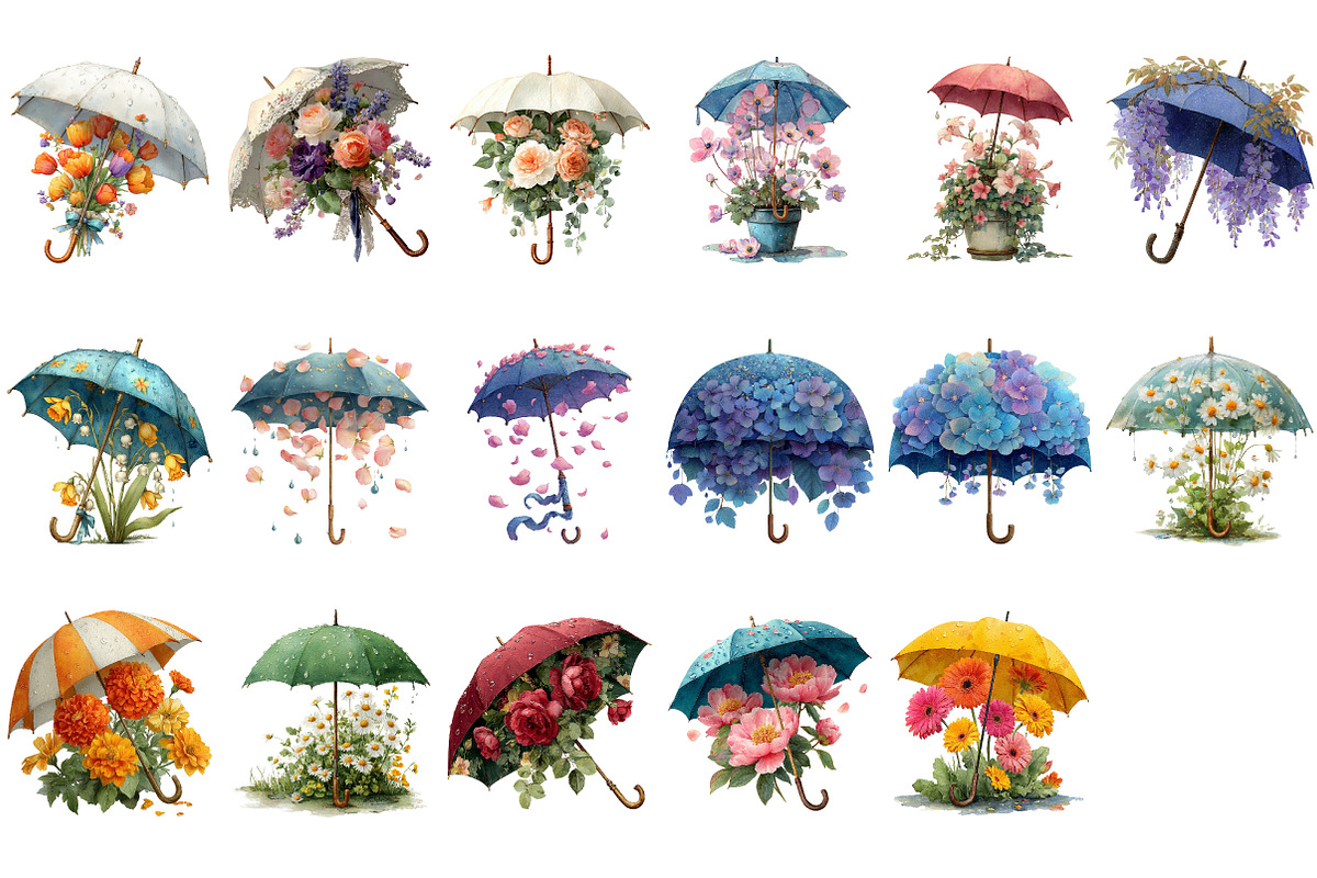 Umbrella Flowers Clip Arts, an Illustration by Craft Nest (Photo 3 of 4)