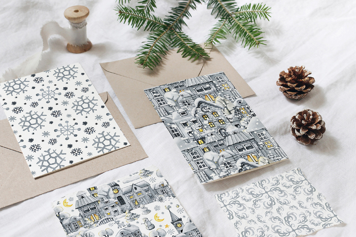 Winter House Christmas Digital Paper, a Pattern Graphic by Artmanata (Photo 8 of 10)