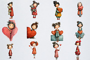 Whimsical Valentine Girl Clipart, an Illustration by Watercolor design (Thumbnail 3 of 6)