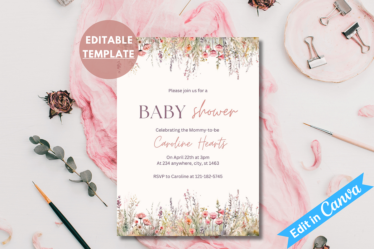 Baby Shower Invitation Template, an Invitation Template by SimoDigitalArt (Photo 7 of 10)