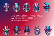 Uncle Sam Skull Illustration Pack, a Decorative Illustration by TheBlackPixelCo (Thumbnail 2 of 9)