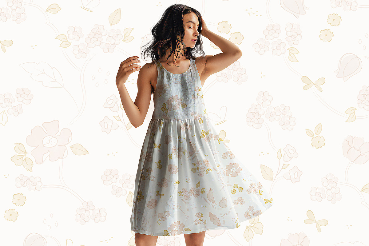 Delicate Floral & Bird Pattern, a Pattern Graphic by StudioGlouna (Photo 2 of 5)