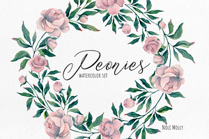 Peony Watercolor. Set