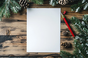 Mockup of white paper with christmas decorations, a Background Photo by AlyaAnd
