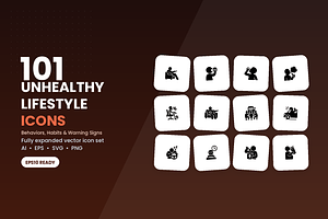 Unhealthy Lifestyle Behaviors Icons, a Solid Icon by Symbolic Language