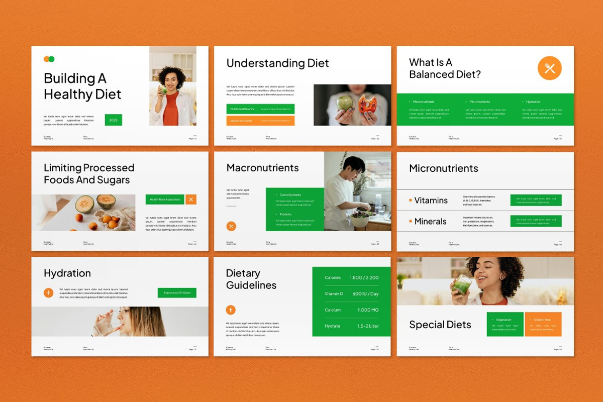 White Green Healthy Diet PPT, a Presentation Template by graphicook (Photo 2 of 4)