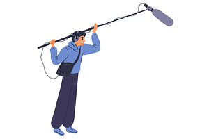 Man holds microphone on long pole to, a Person Illustration by Vectorbuum