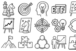 Business Strategy Sketch Icon Set, an Object Graphic by nikagraphic