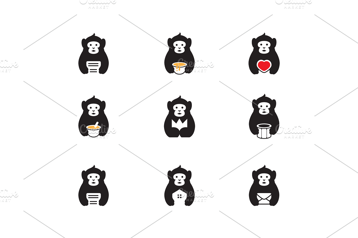 cute monkey flat cartoon icon set, a Branding & Logo Template by devastd