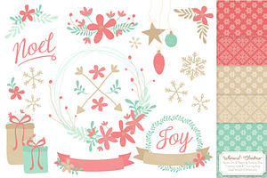 Mint & Coral Christmas Clipart Set, an Illustration by Amanda Ilkov