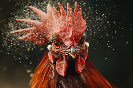 Red rooster shakes its comb while ga, a Photo by Iftikhar Alam