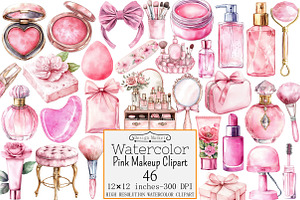 Watercolor Pink Makeup Clipart, a Seasonal Illustration by Design Market